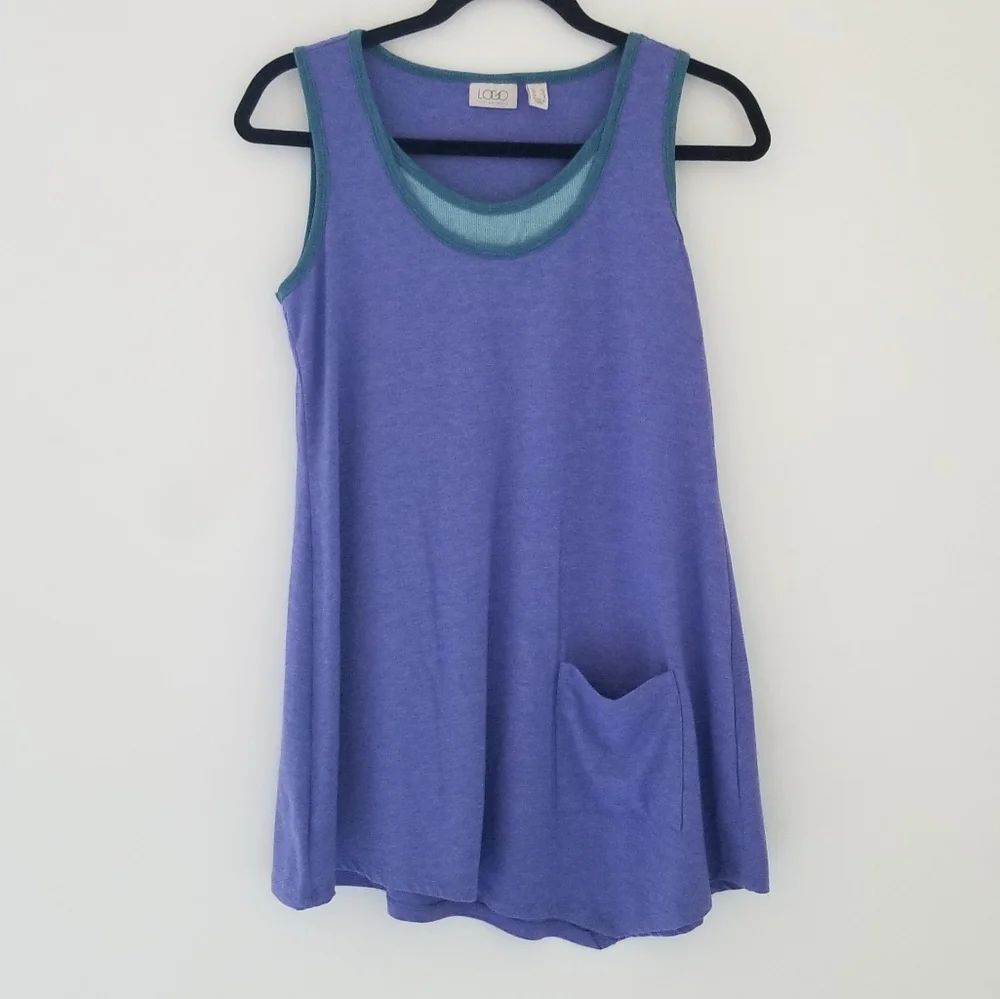 LOGO Lori Goldstein Heathered Periwinkle & Teal Sleeveless Rib Knit Tank Size XS - Picture 2 of 8